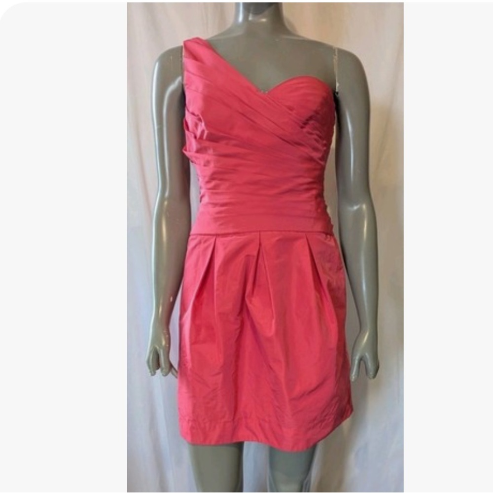 NWT BCBGMaxAzria Ladies 6 Neon Pink Taffeta Dress Cocktail - Picture 3 of 13